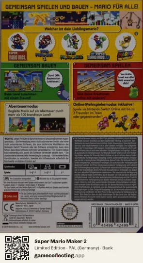 Super Mario Maker 2 Nintendo Switch, Germany box back