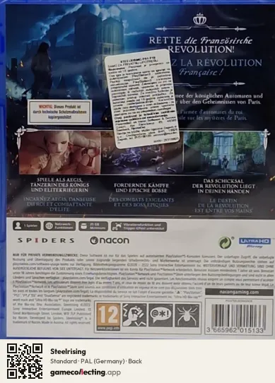 Steelrising PlayStation 5, Germany box back