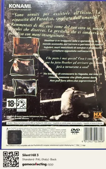 Silent Hill 3 PlayStation 2, Italy box back
