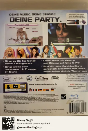 Disney Sing It PlayStation 3, Germany box back