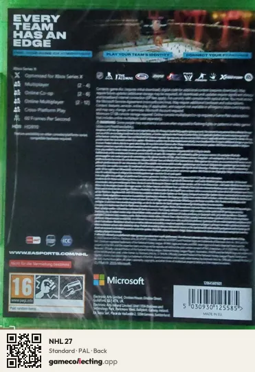 NHL 27 Xbox Series X, PAL box back