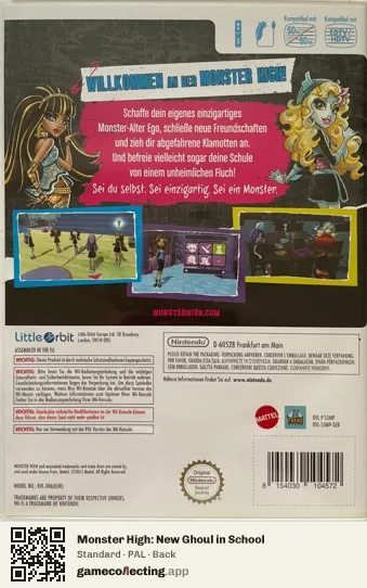 Monster High: New Ghoul in School Nintendo Wii, PAL box back