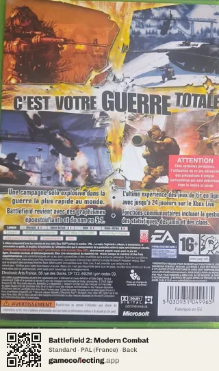 Battlefield 2: Modern Combat Xbox 360, France box back