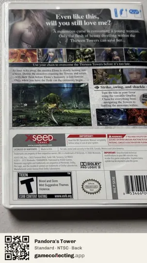 Pandora's Tower Nintendo Wii, NTSC box back