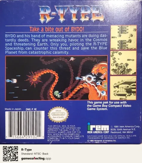 R-Type Game Boy, NTSC box back