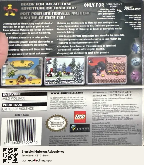 Bionicle: Matoran Adventures Game Boy Advance, NTSC box back
