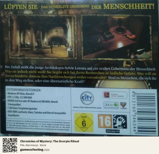 Chronicles of Mystery: The Scorpio Ritual Computer, Germany box back