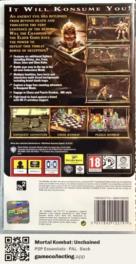 Mortal Kombat: Unchained PlayStation Portable, PAL box back