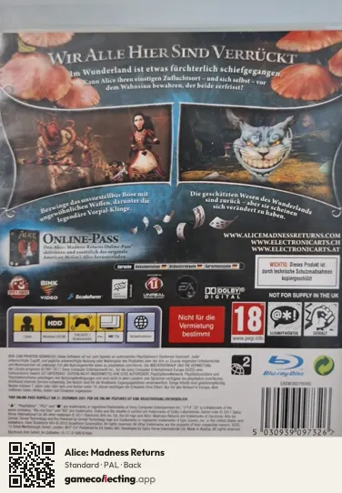 Alice: Madness Returns PlayStation 3, PAL box back