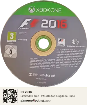 F1 2016 Xbox One, PAL disc