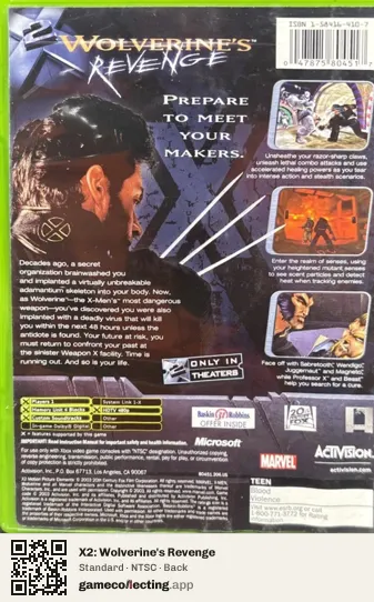 X2: Wolverine's Revenge Xbox, NTSC box back