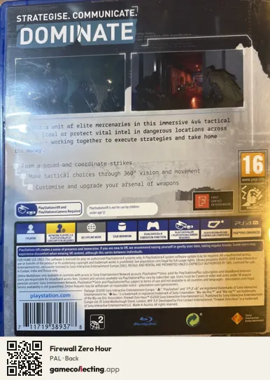 Firewall Zero Hour PlayStation 4, PAL box back