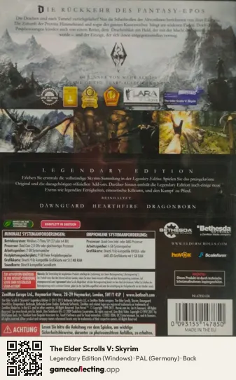 The Elder Scrolls V: Skyrim Computer, Germany box back