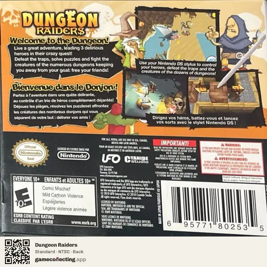 Dungeon Raiders Nintendo DS, NTSC box back
