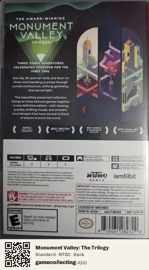 Monument Valley: The Trilogy Nintendo Switch, NTSC box back