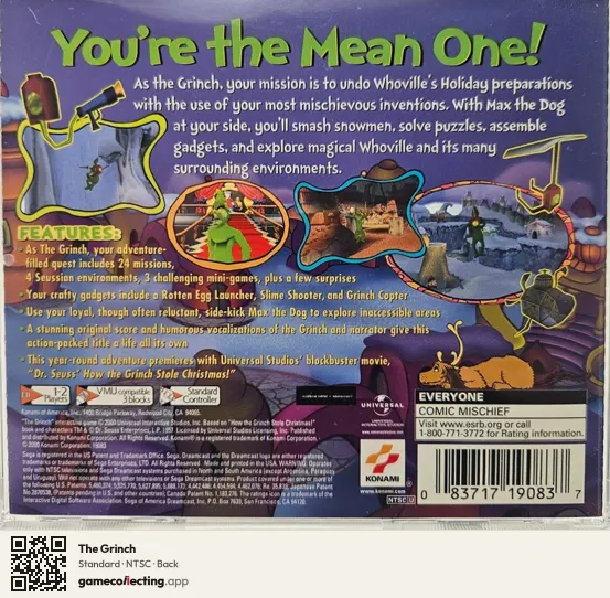 The Grinch PlayStation, NTSC box back