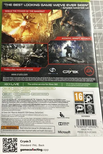 Crysis 3 Xbox 360, PAL box back