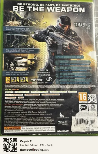 Crysis 2 Xbox 360, PAL box back
