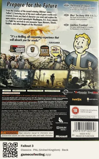 Fallout 3 Xbox 360, United Kingdom box back