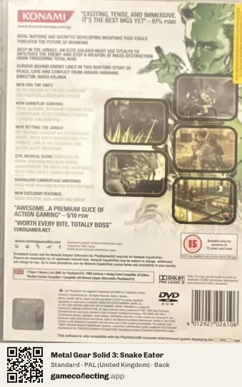 Metal Gear Solid 3: Snake Eater PlayStation 2, United Kingdom box back