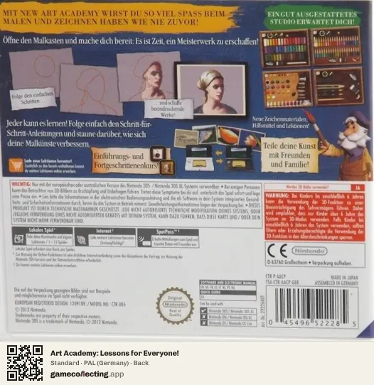 Art Academy: Lessons for Everyone! Nintendo 3DS, Germany box back