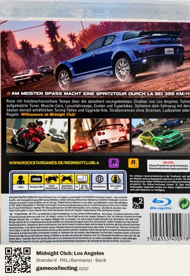 Midnight Club: Los Angeles PlayStation 3, Germany box back
