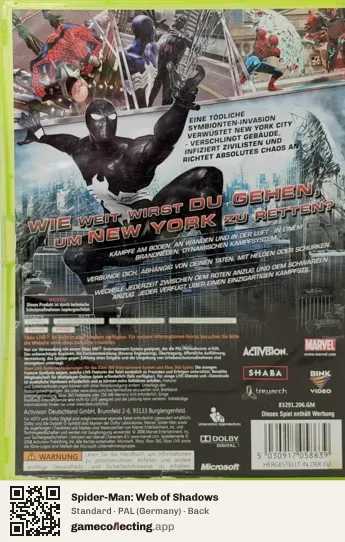 Spider-Man: Web of Shadows Xbox 360, Germany box back