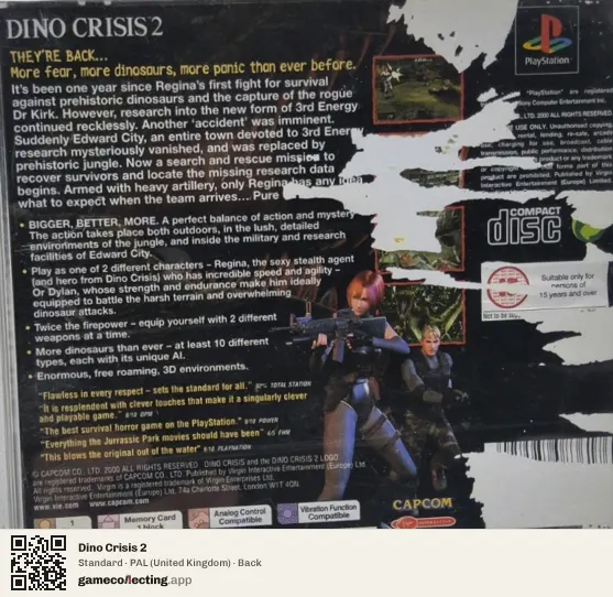 Dino Crisis 2 PlayStation, United Kingdom box back