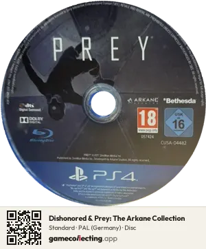 Dishonored & Prey: The Arkane Collection PlayStation 4, PAL disc