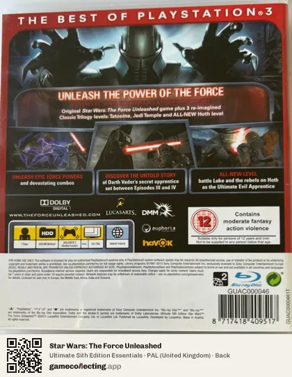 Star Wars: The Force Unleashed PlayStation 3, United Kingdom box back