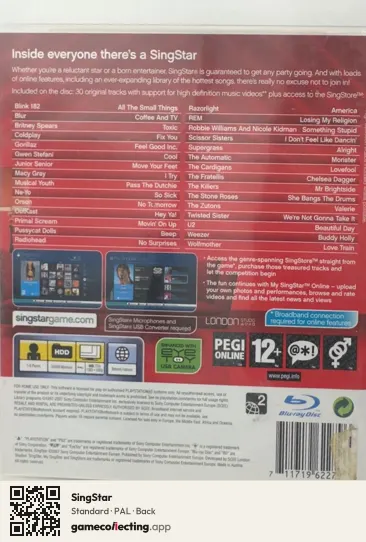 SingStar PlayStation 3, PAL box back