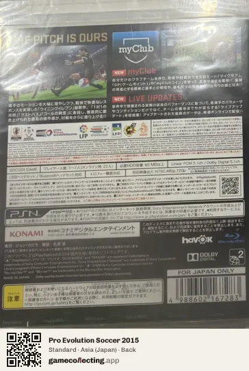 Pro Evolution Soccer 2015 PlayStation 3, Asia box back