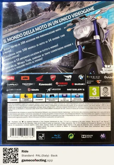 Ride PlayStation 4, Italy box back