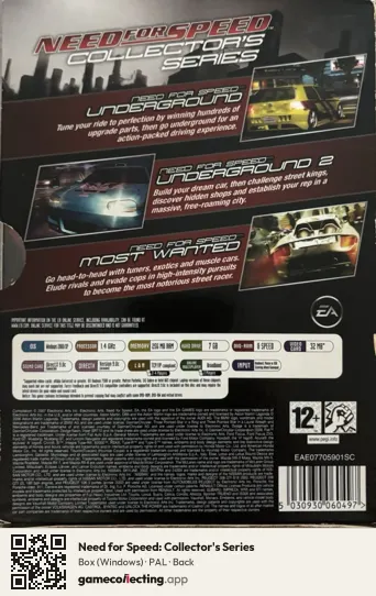 Need for Speed: Collector's Series Computer, PAL box back