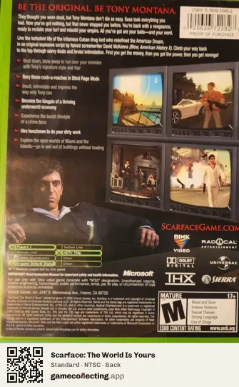 Scarface: The World Is Yours Xbox, NTSC box back
