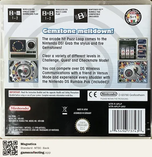 Magnetica Nintendo DS, NTSC box back