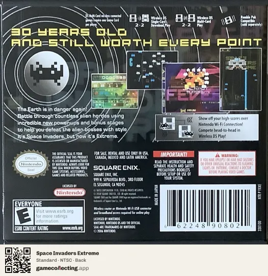 Space Invaders Extreme Nintendo DS, NTSC box back
