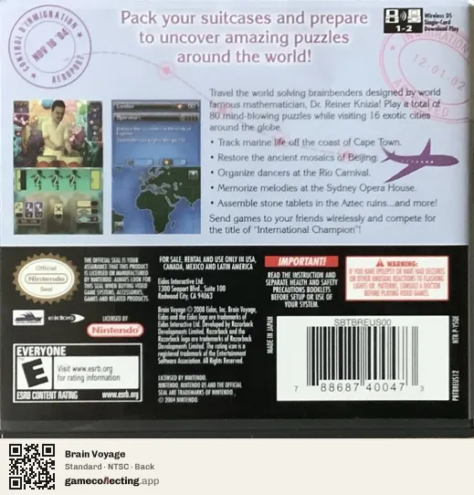 Brain Voyage Nintendo DS, NTSC box back