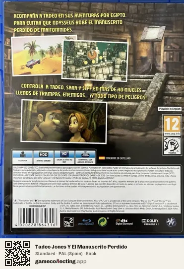 Tadeo Jones Y El Manuscrito Perdido PlayStation 4, Spain box back
