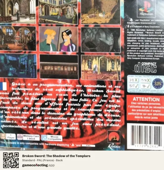 Broken Sword: The Shadow of the Templars PlayStation, France box back