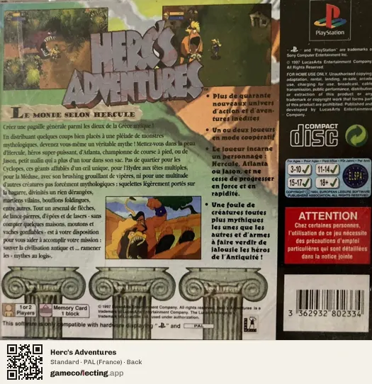 Herc's Adventures PlayStation, France box back