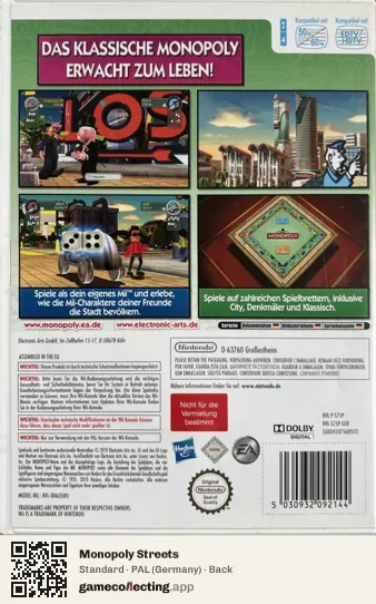 Monopoly Streets Nintendo Wii, Germany box back