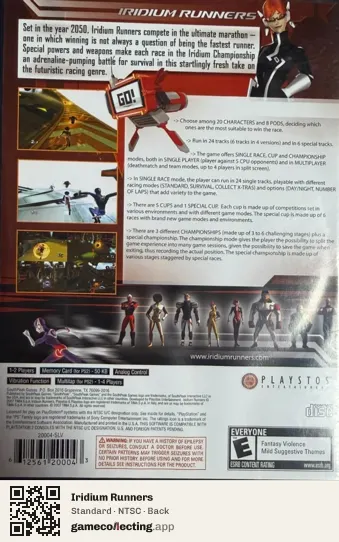 Iridium Runners PlayStation 2, NTSC box back
