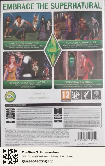 The Sims 3: Supernatural Computer, PAL box back