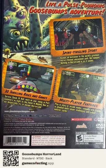 Goosebumps HorrorLand PlayStation 2, NTSC box back