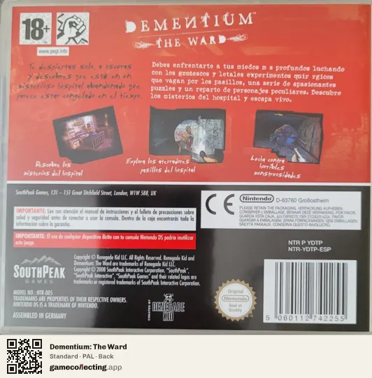 Dementium: The Ward Nintendo DS, PAL box back
