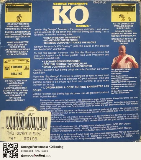 George Foreman's KO Boxing Game Boy, PAL box back