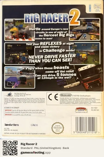 Rig Racer 2 Nintendo Wii, United Kingdom box back