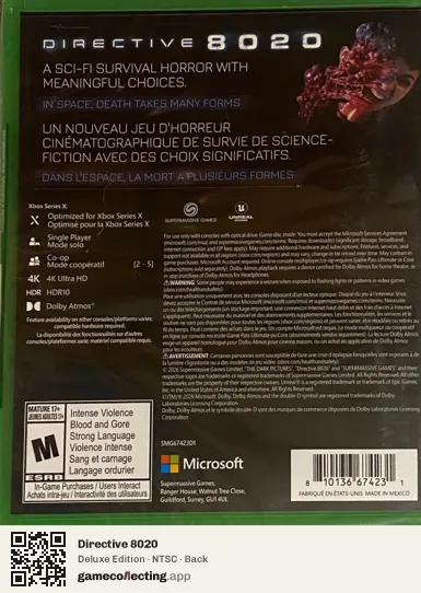Directive 8020 Xbox Series X, NTSC box back