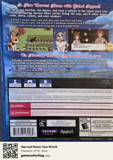 Harvest Moon: One World PlayStation 4, NTSC box back